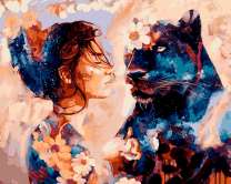 Девушка, цветы и большая пантера