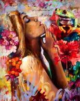 Девушка, цветы и лягушонок