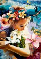 Девушка, море и лилии