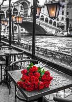 Красные розы на фоне моста Риальто