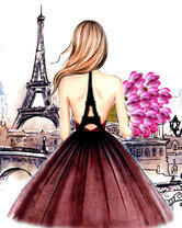 Девушка с тюльпанами идет к Эйфелевой башне