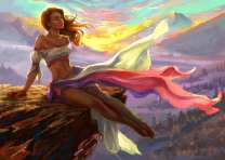 Девушка в легком наряде на скале