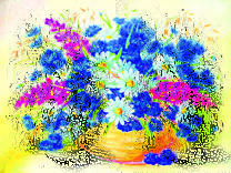 Корзинка с милым букетом полевых цветочков