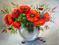 Букет маков в прозрачной вазе