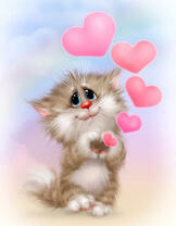 Котенок пускает розовые сердечки