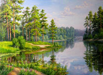 Зеркальное отражение неба в лесной реке