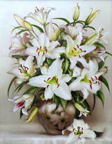 Ваза с большим букетом белых королевских лилий