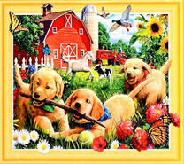 Щеночки играют с палкой