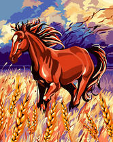 Лошадь на пшеничном поле