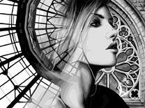 Девушка на фоне витража