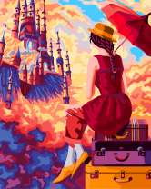 Девушка с зонтом у воздушного замка