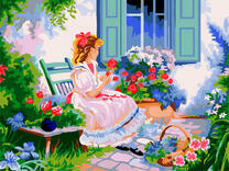 Девочка в цветочном дворе