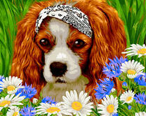 Милый щенок в ромашках