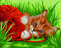 Рыжий котенок и клубочек