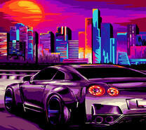 Быстрый автомобиль в ночном городе