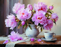 Пышный букет цветов в белой вазе