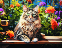 Пушистый котик в ярких цветах