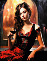 Алмазная вышивка «Обворожительная брюнетка с бокалом красного вина»