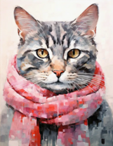 Серый котик в розовом шарфе