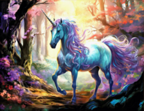 Единорог в фэнтезийном лесу