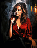 Алмазная вышивка «Девушка в красном платье с бокалом вина»