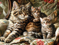 Алмазная вышивка «Серая кошечка и ее котята»