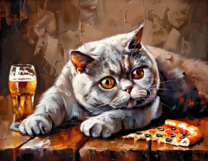 Алмазная вышивка «Задумчивый серый кот»