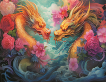 Два ярких и красочных дракона