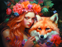 Алмазная вышивка «Рыжая девушка и рыжая лисица» в интернет-магазине  в Москве Алмазная вышивка «Рыжая девушка и рыжая лисица»