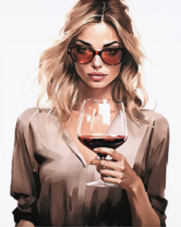 Блондинка в очках с бокалом вина