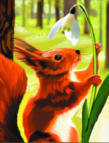 Белочка с подснежником