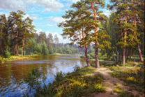 Картина по номерам Две картинки «Хвойный лес и река» в интернет-магазине  в Москве Картина по номерам Две картинки «Хвойный лес и река»