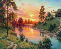 Картина по номерам Две картинки «Вид на реку на закате»