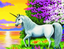 Алмазная вышивка «Белый единорог на фоне заката»