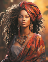 Красивая темнокожая девушка с пышными волосами