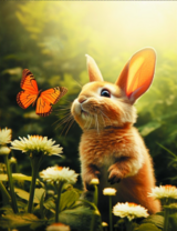 Алмазная вышивка «Кролик ловит бабочку на цветочной поляне»