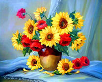 Декоративные подсолнухи и розы