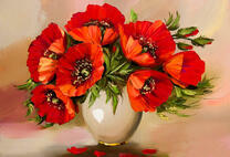 Букет больших маков в белой вазе
