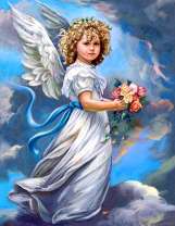 Ангелочек с цветами в небесах