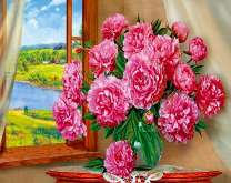 Розовый букет пышных пионов