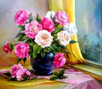 Сиреневые и белые пионы