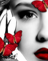 Девушка и красные бабочки