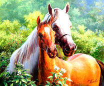 Лошадь и ее подросший жеребенок