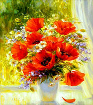 Яркие маки и нежные ромашки в букете