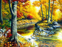 Осенний лес и спокойная речушка