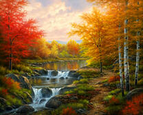 Река с порогами в осеннем лесу