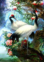 Белые аисты в цветах