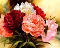 Пионы разных цветов в одном букете