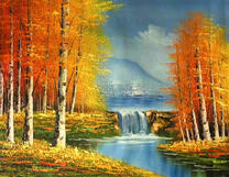 Водопад в березовой роще