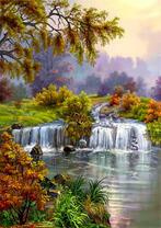 Невысокий водопад в начале осени